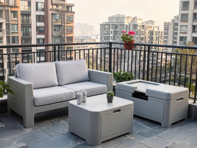 Keter patio seating and cooler table